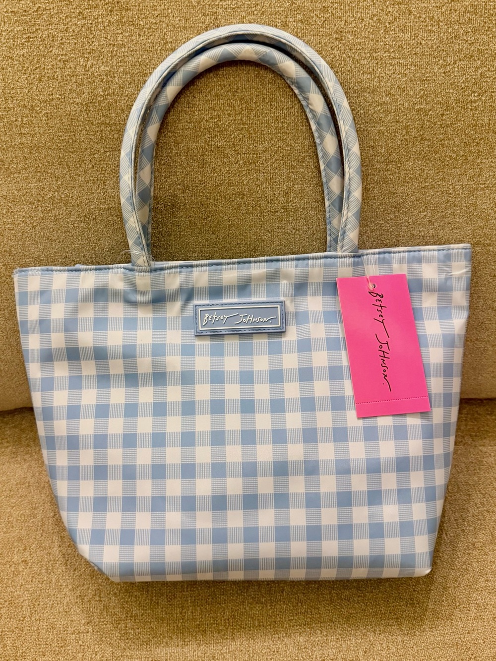 NWT Betsey Johnson Blue & White Gingham Insulated Lunch Tote Bag